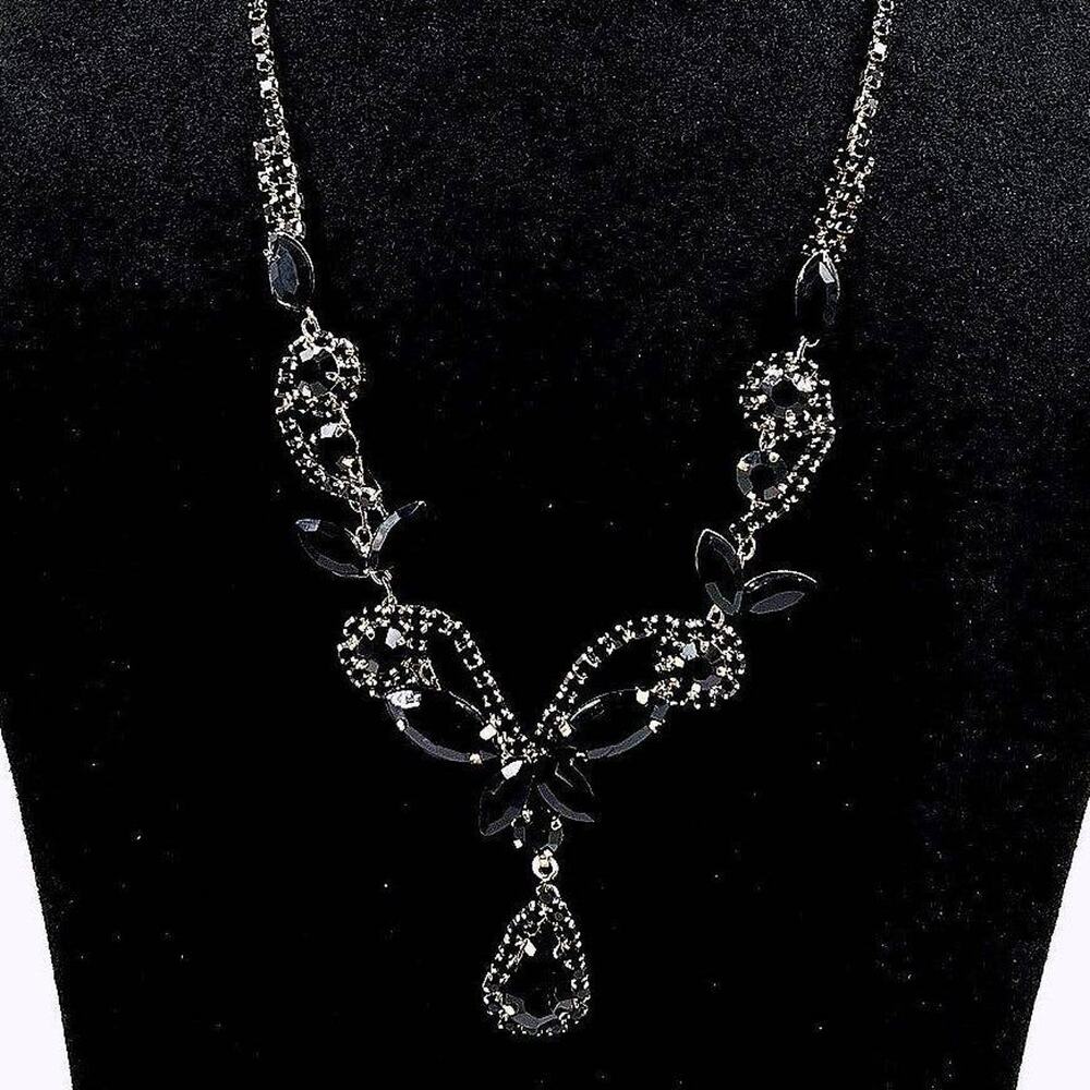 Diacly Floral Rhinestone Necklace Set Women OS Silver AB Bridal Prom Glam NEW - Picture 10 of 10